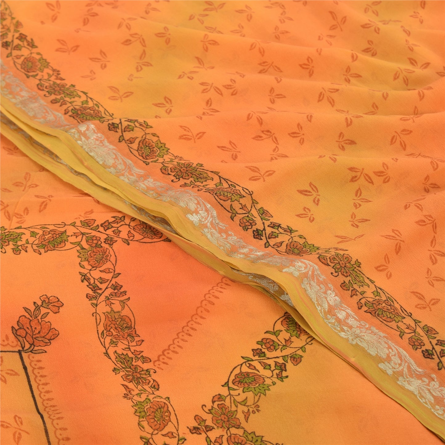 Sanskriti Vintage Orange Sarees Pure Georgette Silk Printed Sari Craft Fabric