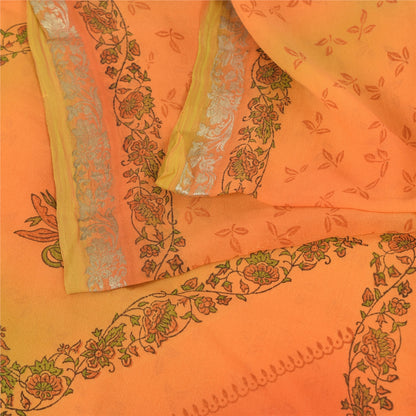Sanskriti Vintage Orange Sarees Pure Georgette Silk Printed Sari Craft Fabric
