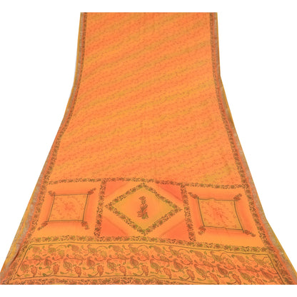Sanskriti Vintage Orange Sarees Pure Georgette Silk Printed Sari Craft Fabric