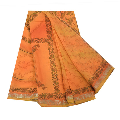Sanskriti Vintage Orange Sarees Pure Georgette Silk Printed Sari Craft Fabric