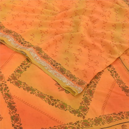 Sanskriti Vintage Orange Sarees Pure Georgette Silk Printed Sari Craft Fabric