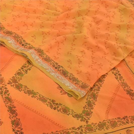 Sanskriti Vintage Orange Sarees Pure Georgette Silk Printed Sari Craft Fabric