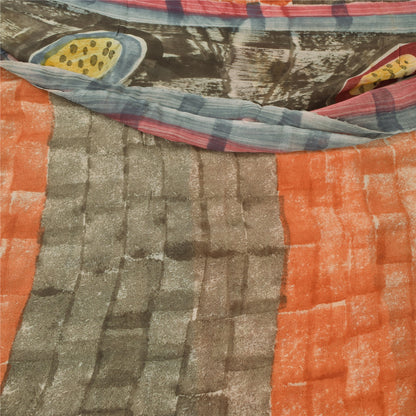 Sanskriti Vintage Pink Sarees Printed Zari Pure Georgette Silk Sari Craft Fabric