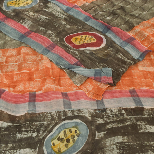 Sanskriti Vintage Pink Sarees Printed Zari Pure Georgette Silk Sari Craft Fabric