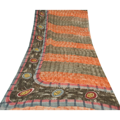 Sanskriti Vintage Pink Sarees Printed Zari Pure Georgette Silk Sari Craft Fabric