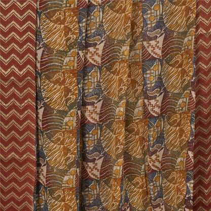 Sanskriti Vintage Saree Multicolor 100% Pure Georgette Silk Sari Abstract Geometric Print Zari Border 5Yd Craft Fabric Home Decor, Sewing