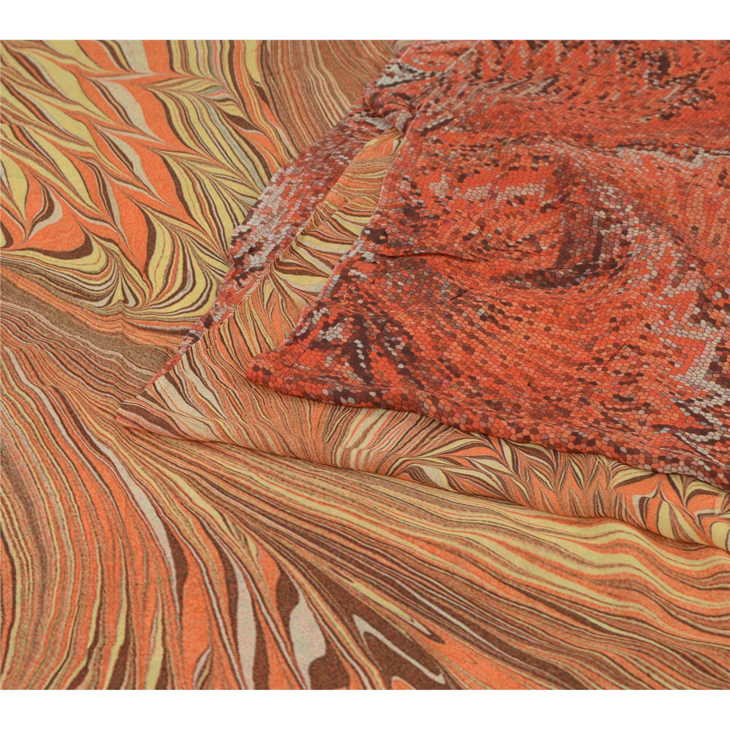 Sanskriti Vintage Indian Orange Sarees Georgette Printed Sari Craft Fabric