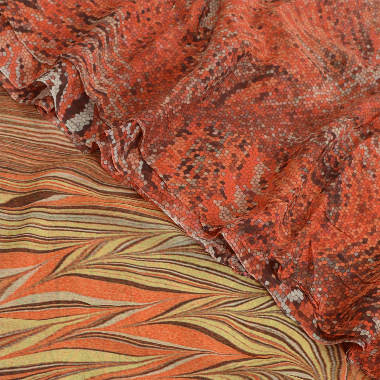 Sanskriti Vintage Indian Orange Sarees Georgette Printed Sari Craft Fabric