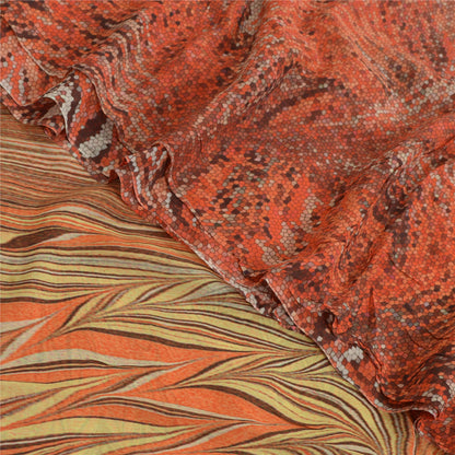 Sanskriti Vintage Indian Orange Sarees Georgette Printed Sari Craft Fabric