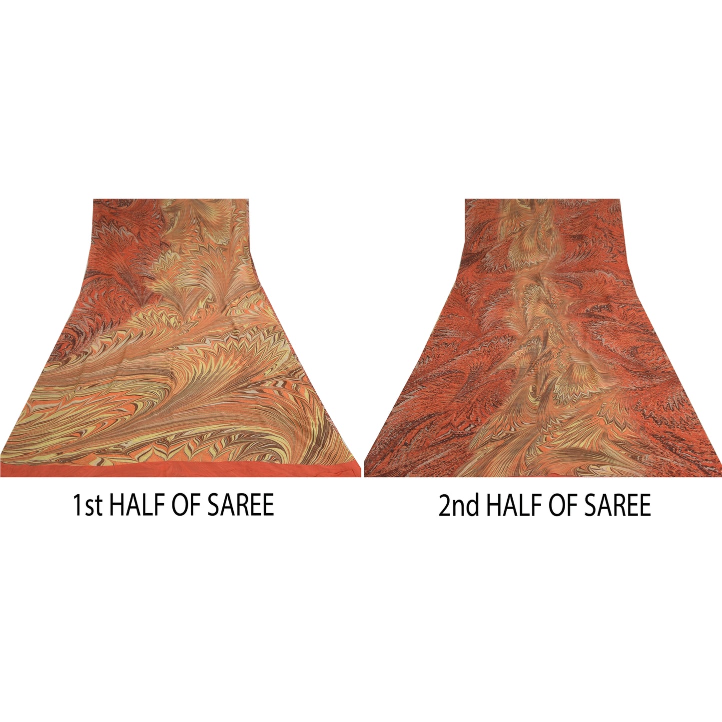 Sanskriti Vintage Indian Orange Sarees Georgette Printed Sari Craft Fabric