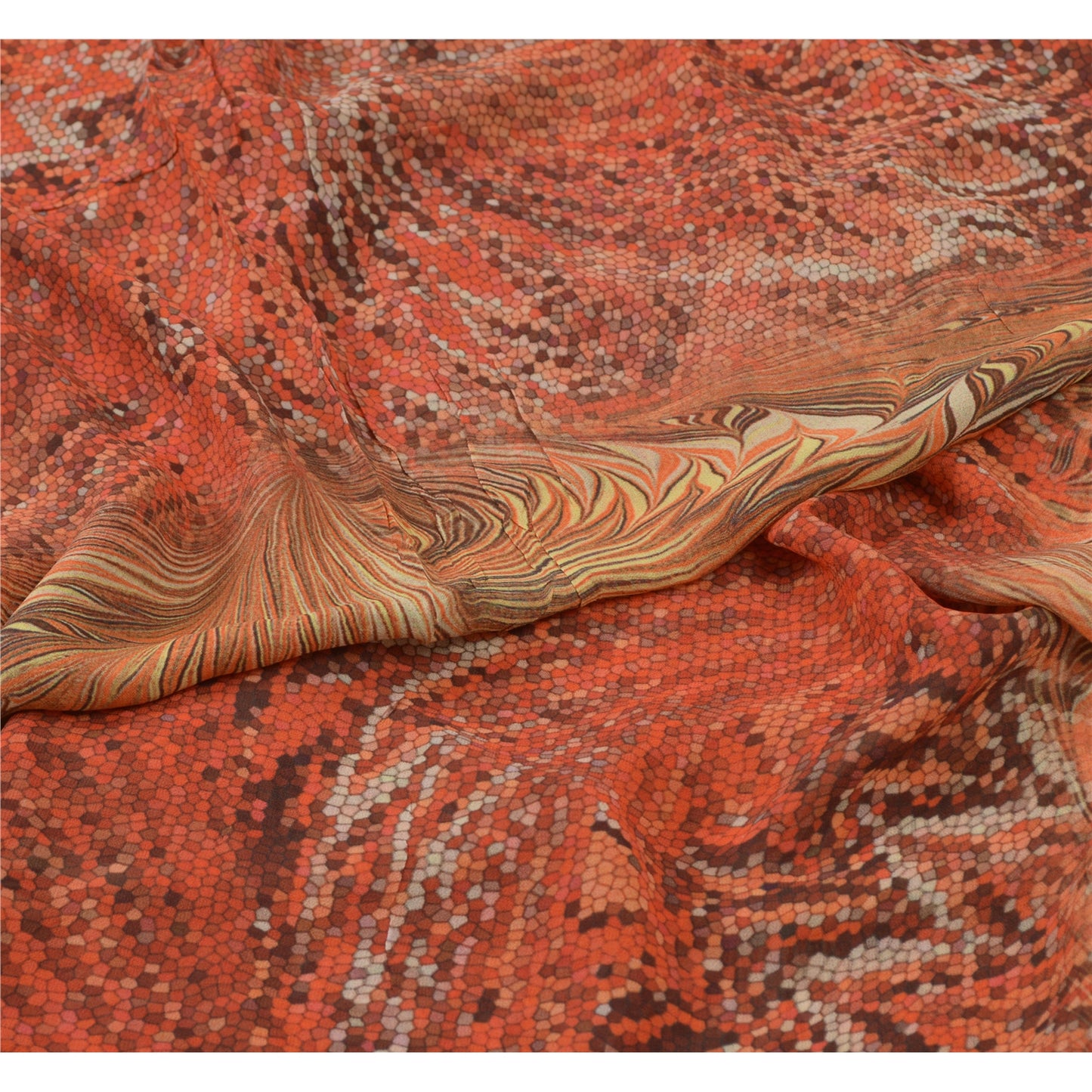 Sanskriti Vintage Indian Orange Sarees Georgette Printed Sari Craft Fabric