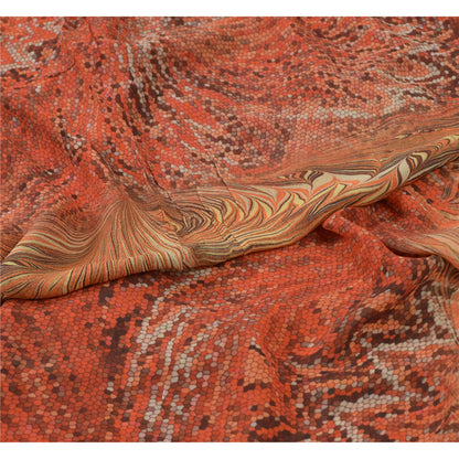 Sanskriti Vintage Indian Orange Sarees Georgette Printed Sari Craft Fabric