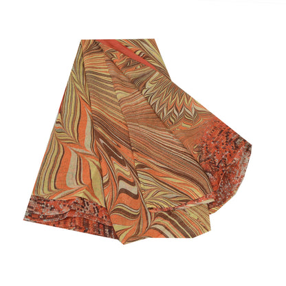 Sanskriti Vintage Indian Orange Sarees Georgette Printed Sari Craft Fabric