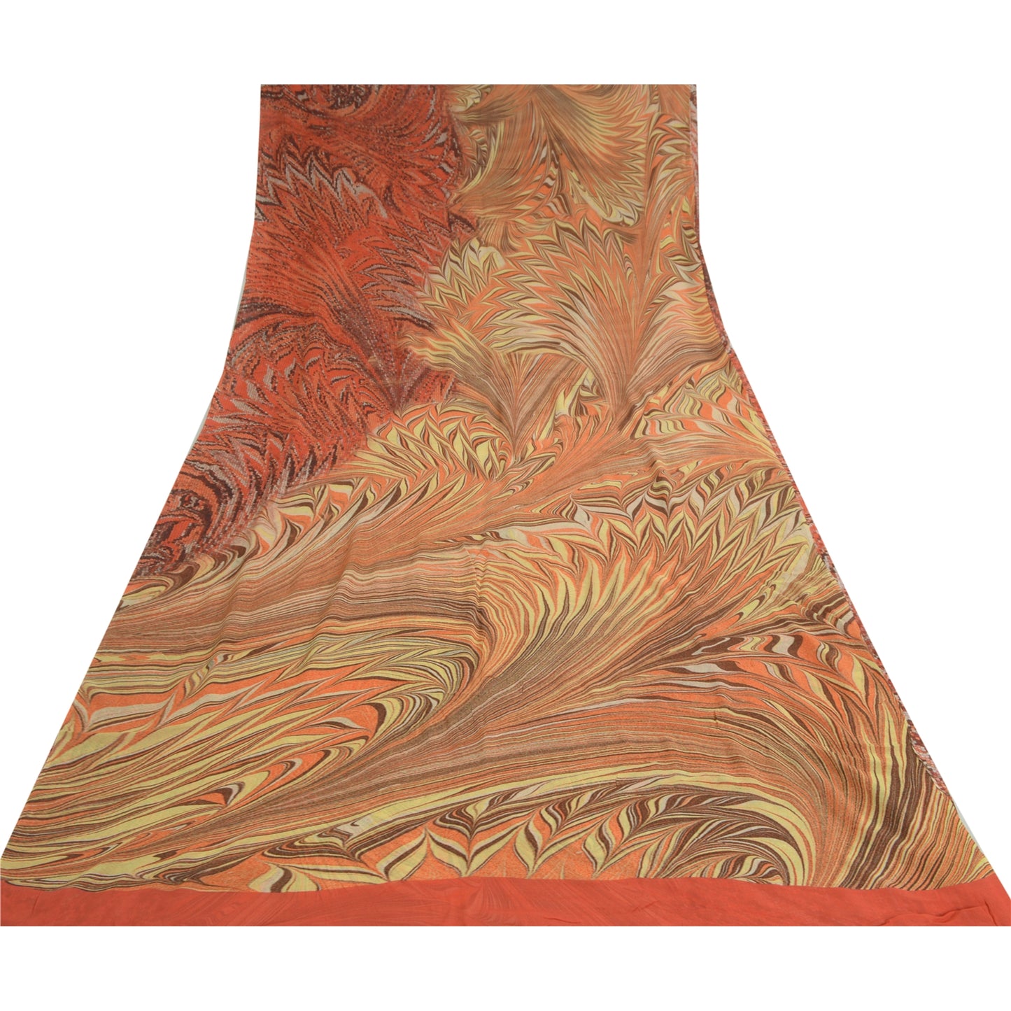 Sanskriti Vintage Indian Orange Sarees Georgette Printed Sari Craft Fabric
