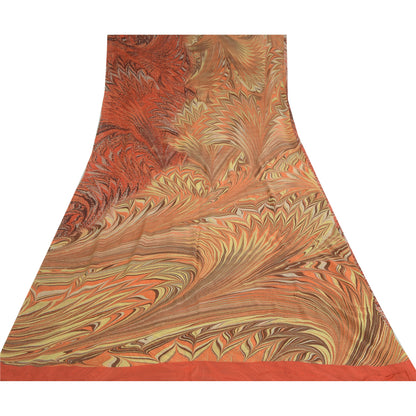 Sanskriti Vintage Indian Orange Sarees Georgette Printed Sari Craft Fabric