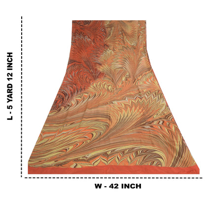 Sanskriti Vintage Indian Orange Sarees Georgette Printed Sari Craft Fabric