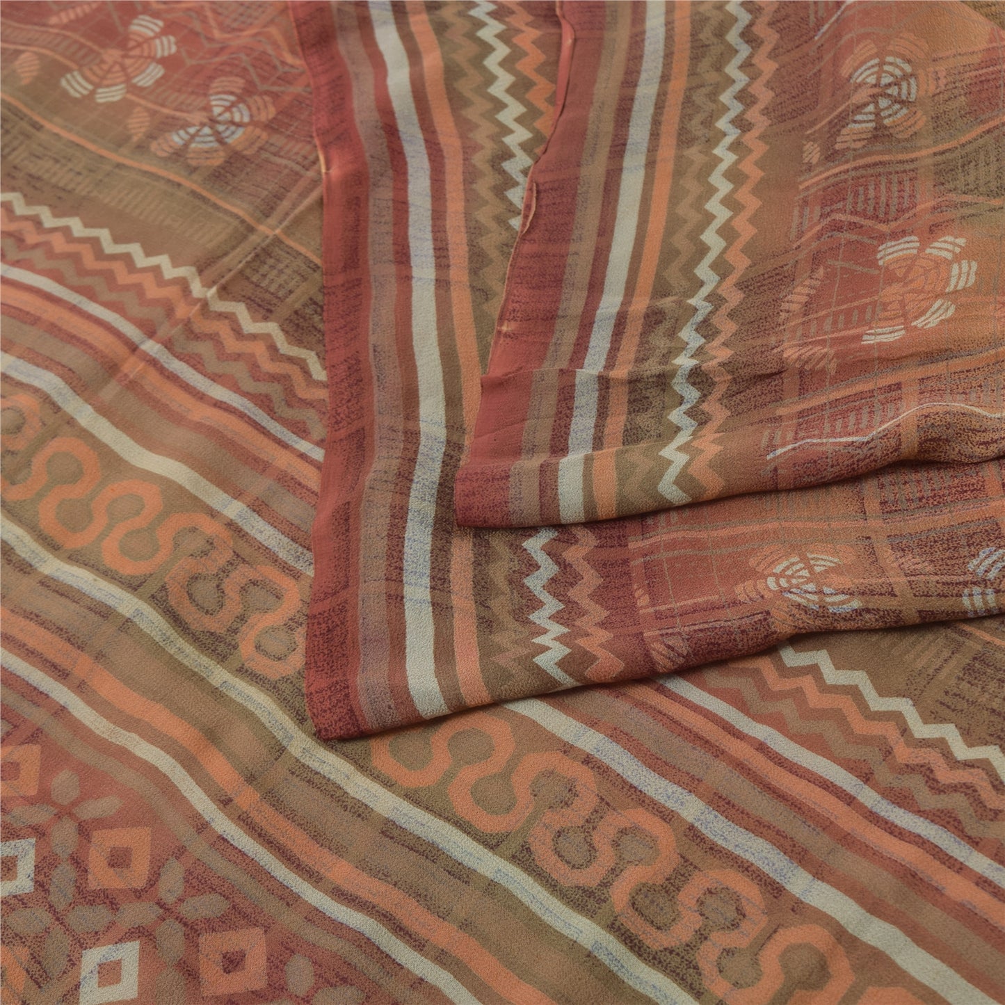 Sanskriti Vintage Multi Sarees Pure Georgette Silk Printed Sari 5yd Craft Fabric