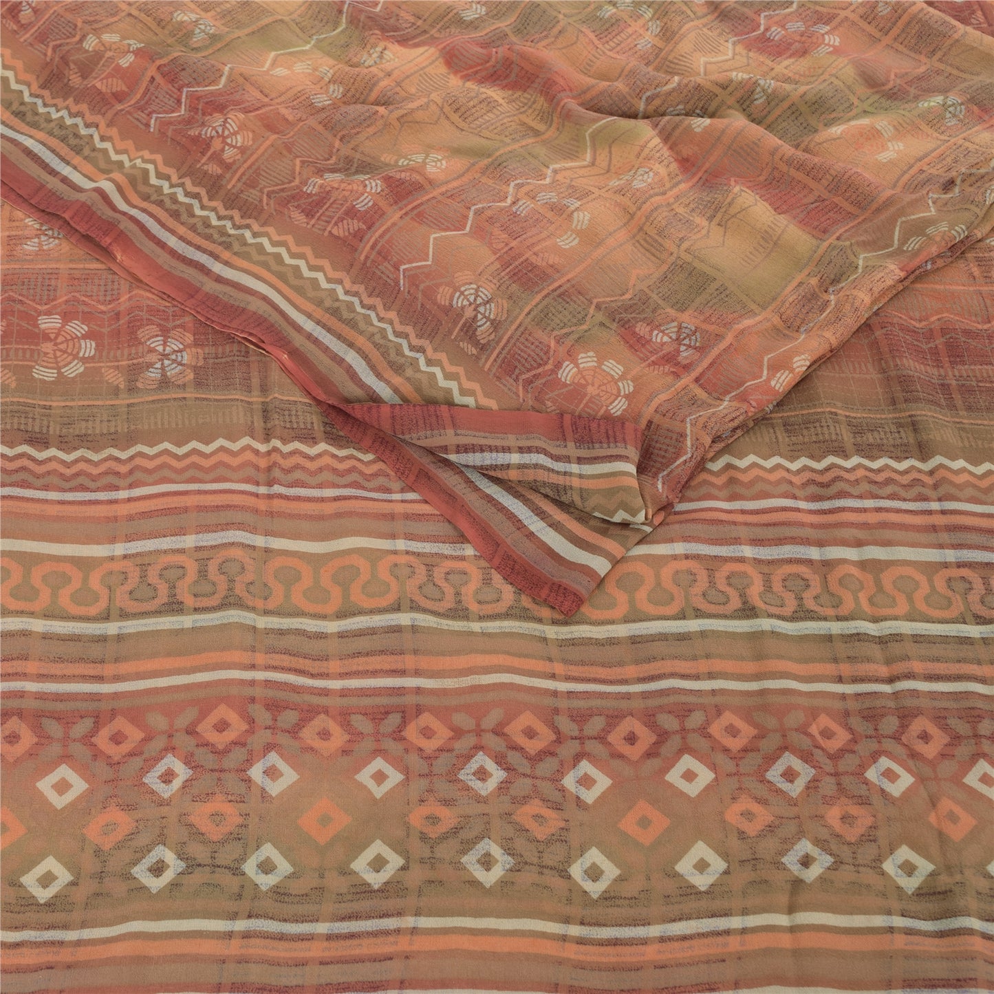 Sanskriti Vintage Multi Sarees Pure Georgette Silk Printed Sari 5yd Craft Fabric
