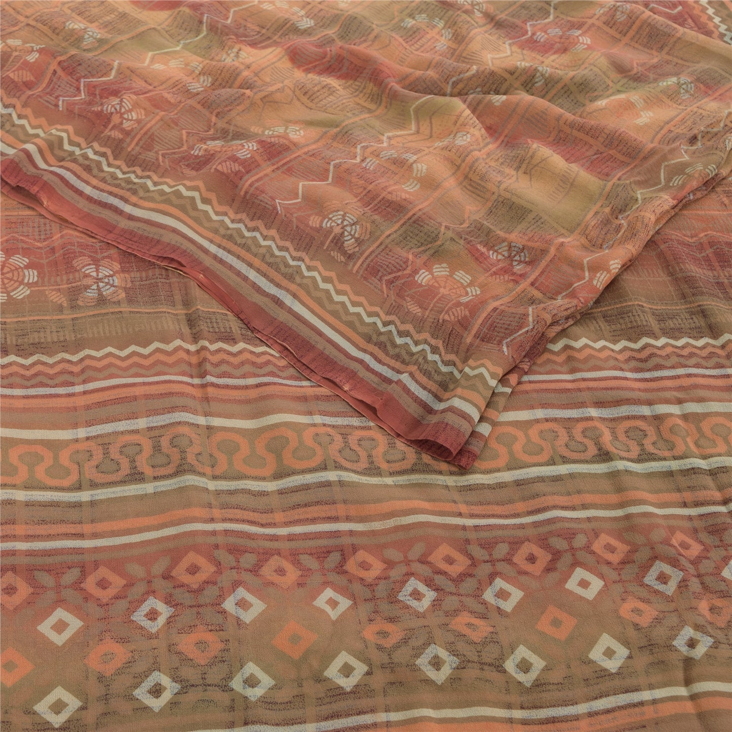 Sanskriti Vintage Multi Sarees Pure Georgette Silk Printed Sari 5yd Craft Fabric