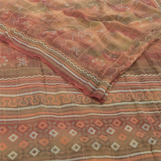Sanskriti Vintage Multi Sarees Pure Georgette Silk Printed Sari 5yd Craft Fabric