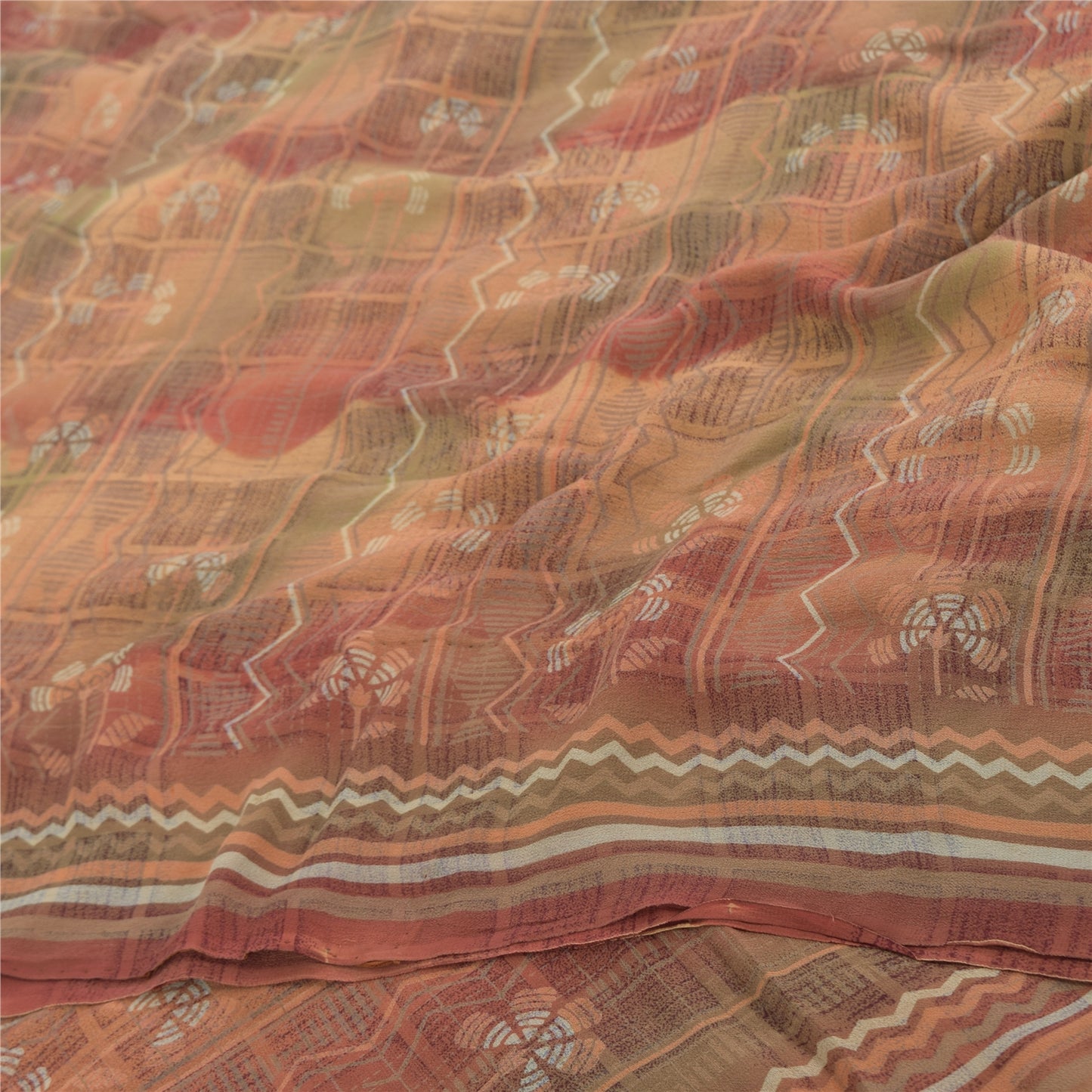 Sanskriti Vintage Multi Sarees Pure Georgette Silk Printed Sari 5yd Craft Fabric