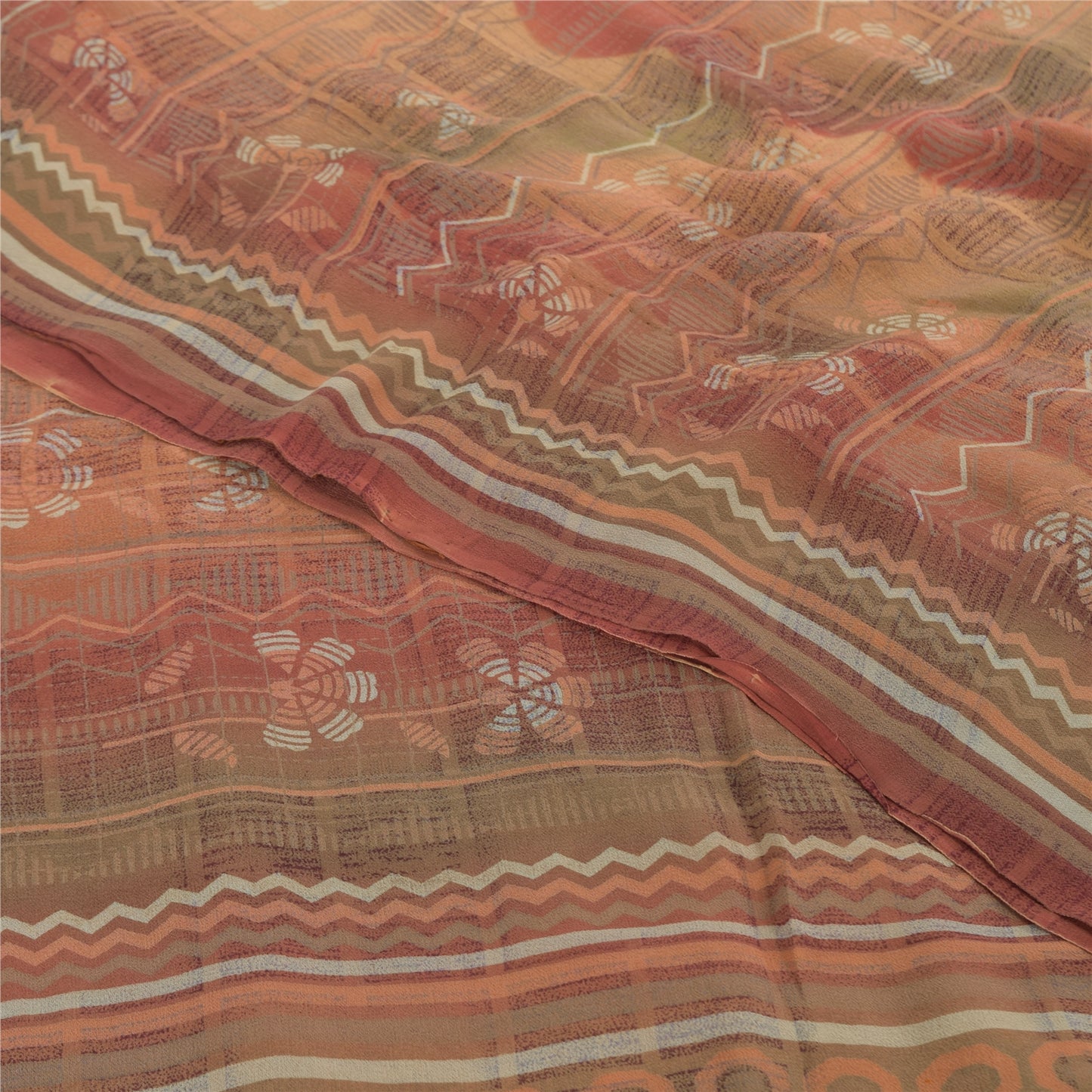Sanskriti Vintage Multi Sarees Pure Georgette Silk Printed Sari 5yd Craft Fabric
