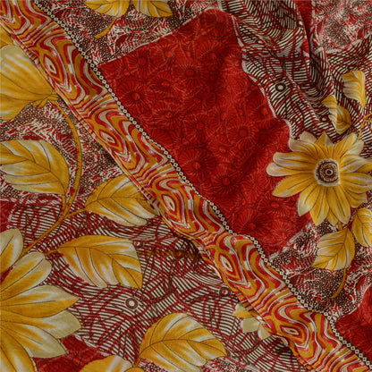 Sanskriti Vintage Red From India Sari Georgette Printed Sarees Craft Fabric