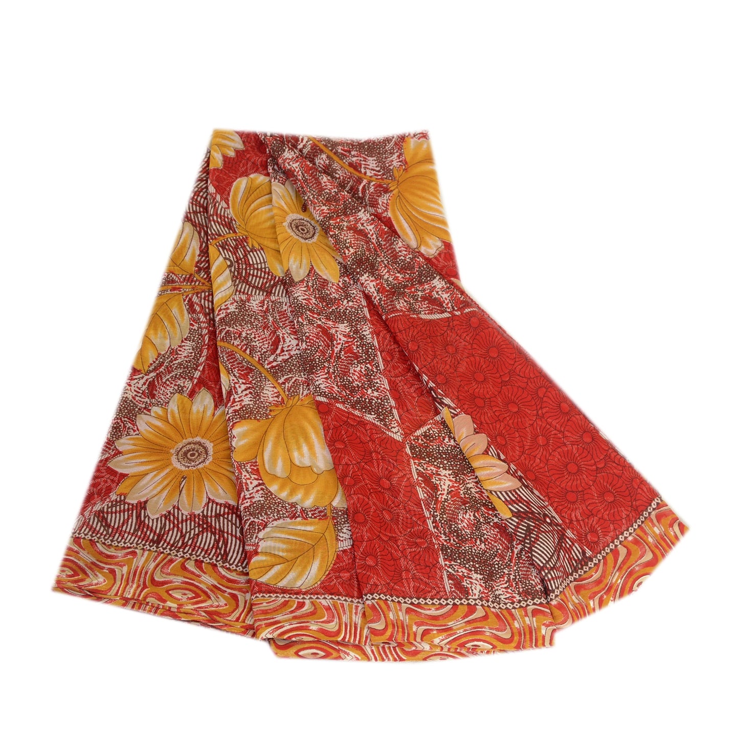 Sanskriti Vintage Red From India Sari Georgette Printed Sarees Craft Fabric