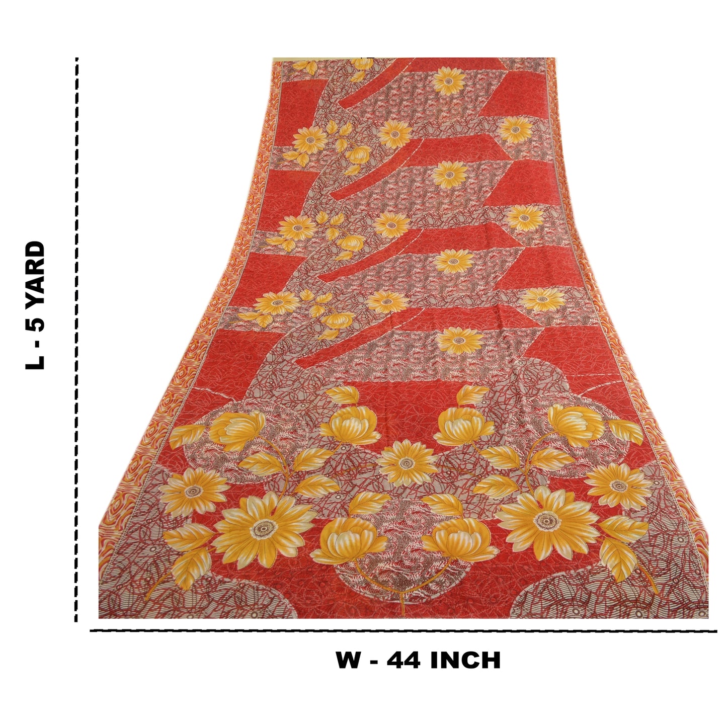 Sanskriti Vintage Red From India Sari Georgette Printed Sarees Craft Fabric
