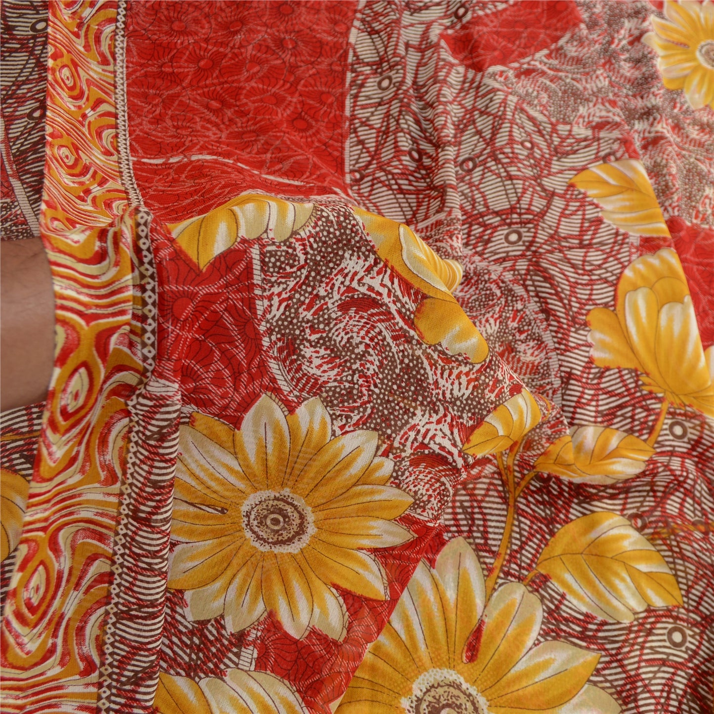 Sanskriti Vintage Red From India Sari Georgette Printed Sarees Craft Fabric