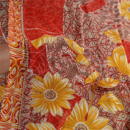Sanskriti Vintage Red From India Sari Georgette Printed Sarees Craft Fabric