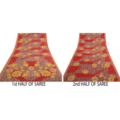 Sanskriti Vintage Red From India Sari Georgette Printed Sarees Craft Fabric