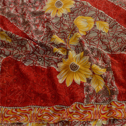 Sanskriti Vintage Red From India Sari Georgette Printed Sarees Craft Fabric