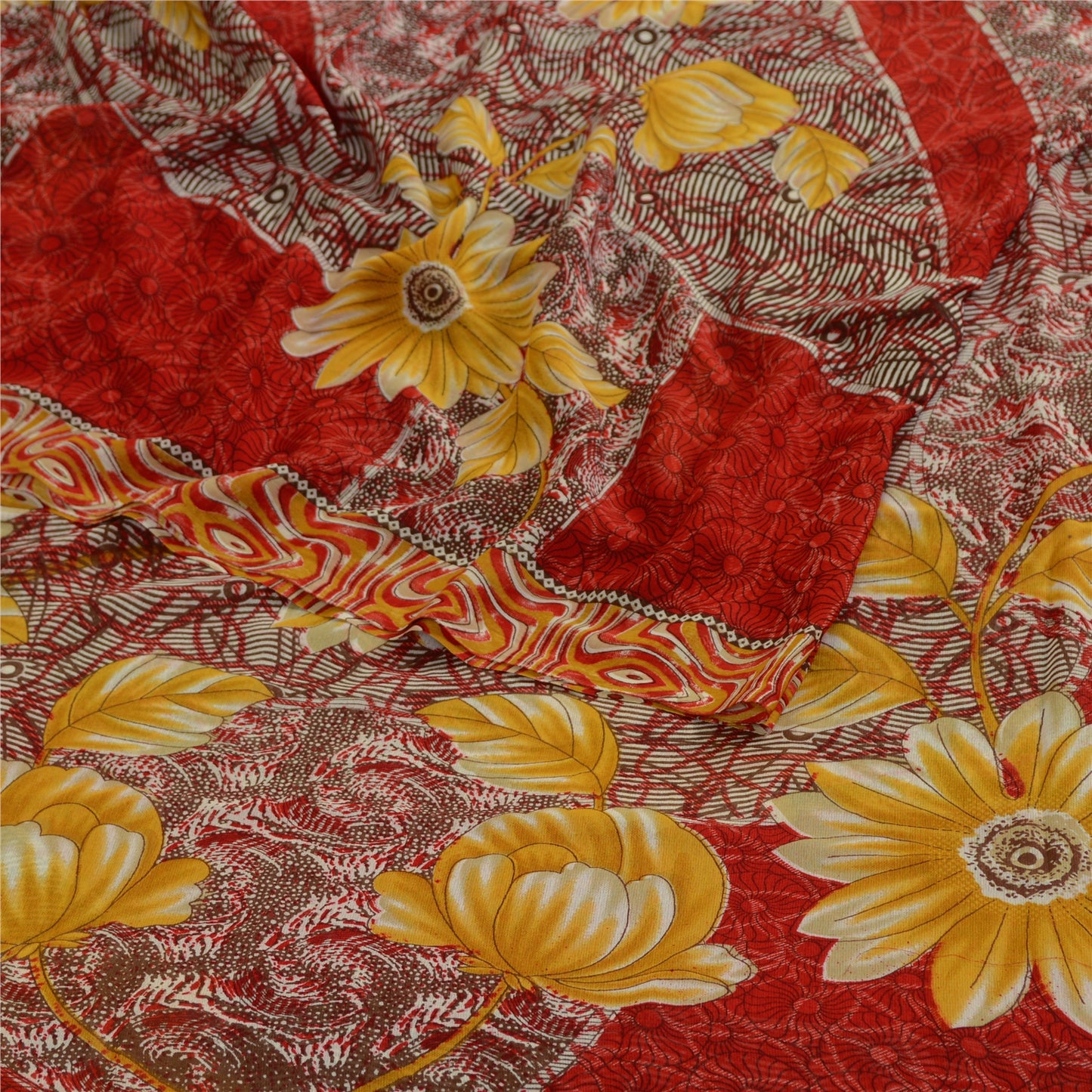 Sanskriti Vintage Red From India Sari Georgette Printed Sarees Craft Fabric