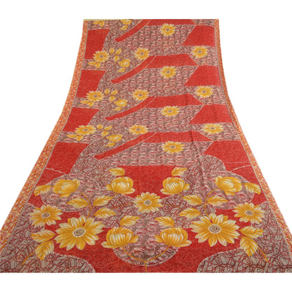 Sanskriti Vintage Red From India Sari Georgette Printed Sarees Craft Fabric