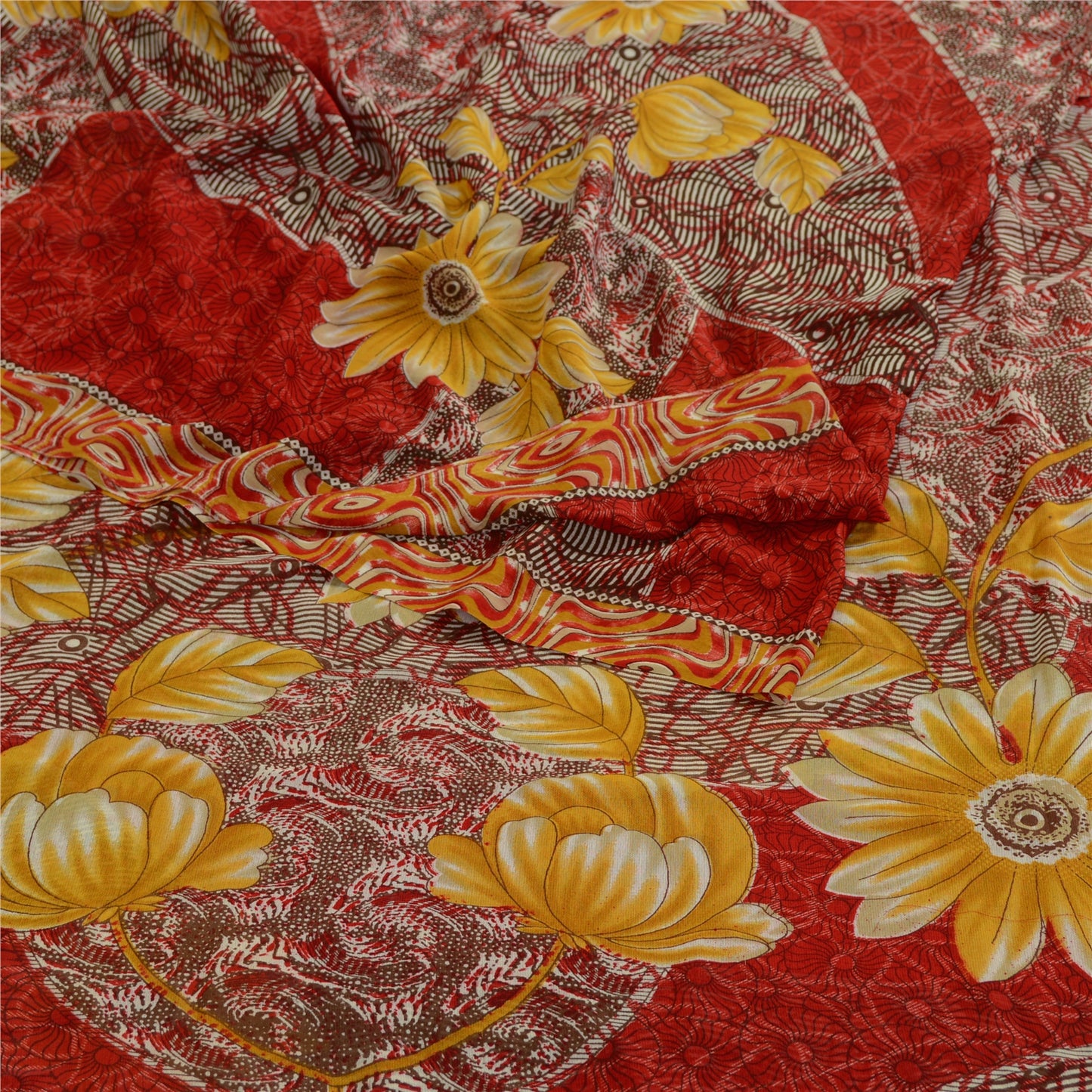 Sanskriti Vintage Red From India Sari Georgette Printed Sarees Craft Fabric