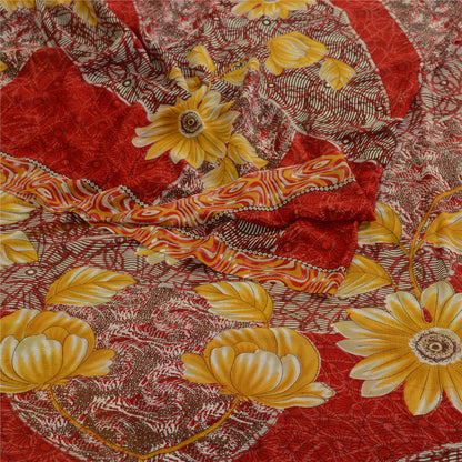 Sanskriti Vintage Red From India Sari Georgette Printed Sarees Craft Fabric