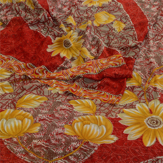 Sanskriti Vintage Red From India Sari Georgette Printed Sarees Craft Fabric