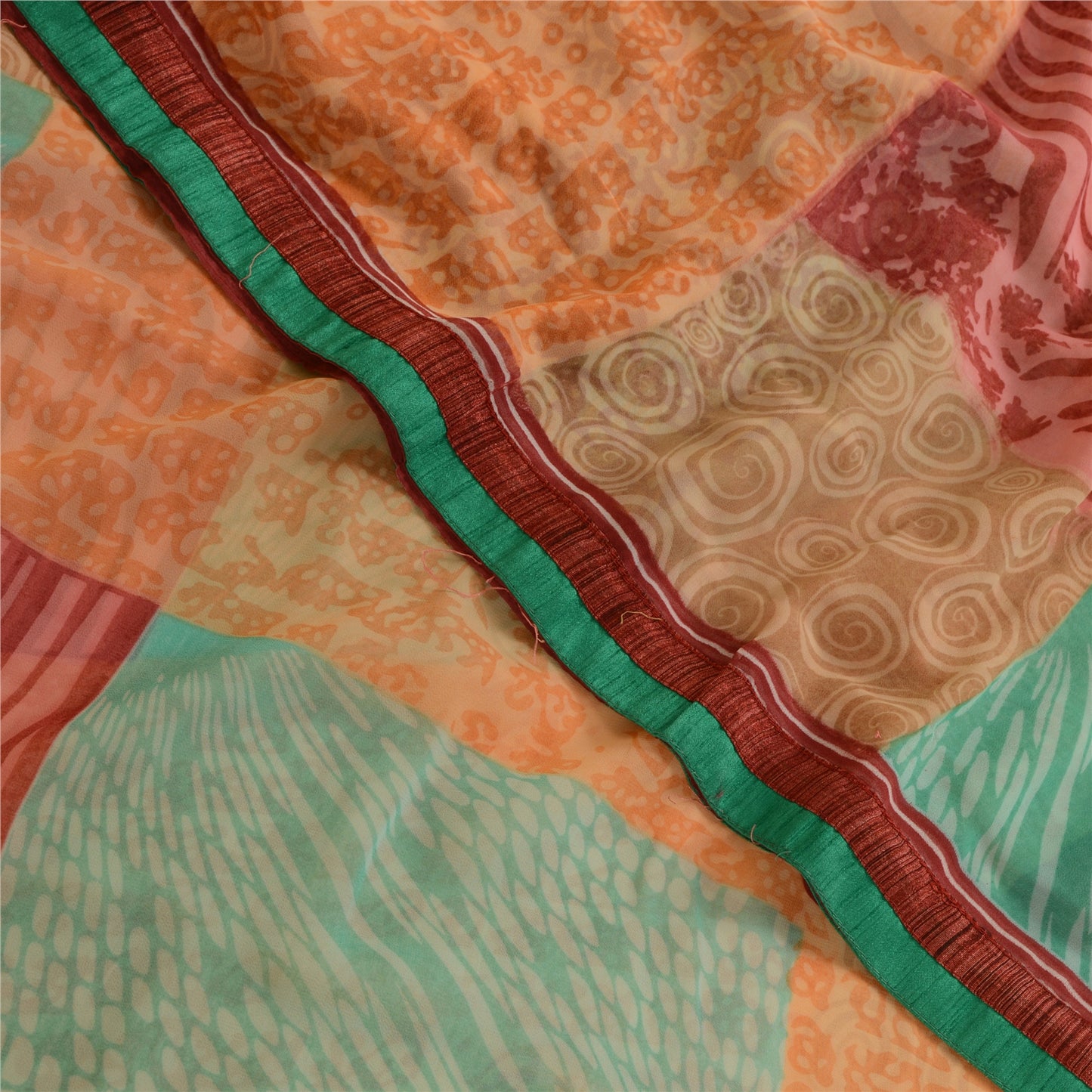 Sanskriti Vintage Sari Indian Multi Indian Georgette Printed Sarees Craft Fabric