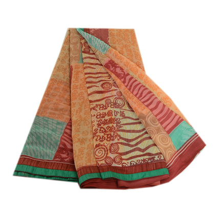 Sanskriti Vintage Sari Indian Multi Indian Georgette Printed Sarees Craft Fabric