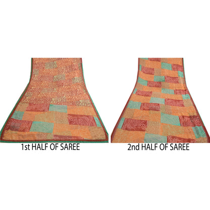 Sanskriti Vintage Sari Indian Multi Indian Georgette Printed Sarees Craft Fabric