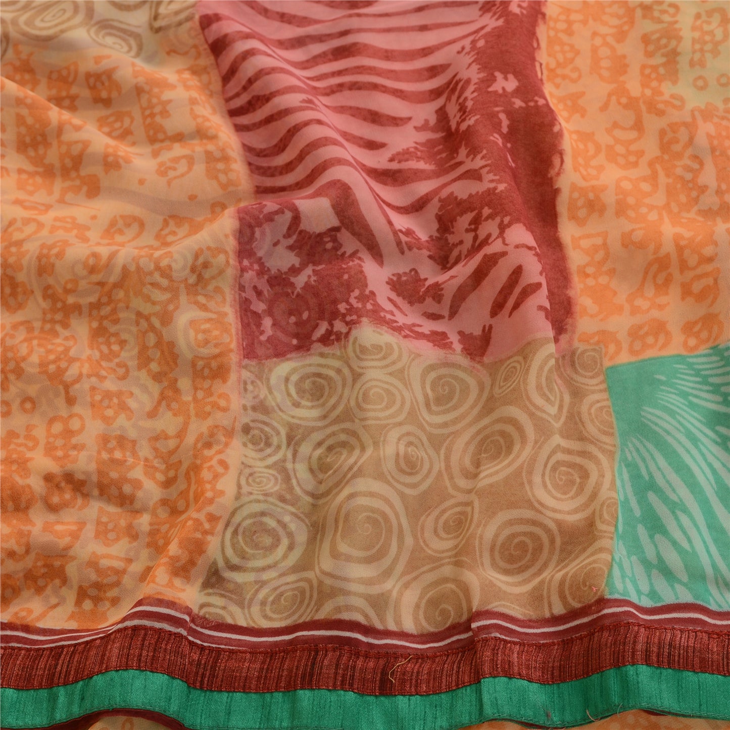 Sanskriti Vintage Sari Indian Multi Indian Georgette Printed Sarees Craft Fabric