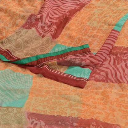 Sanskriti Vintage Sari Indian Multi Indian Georgette Printed Sarees Craft Fabric
