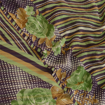 Sanskriti Vintage Purple Indian Sari Printed Georgette Sarees Soft Craft Fabric