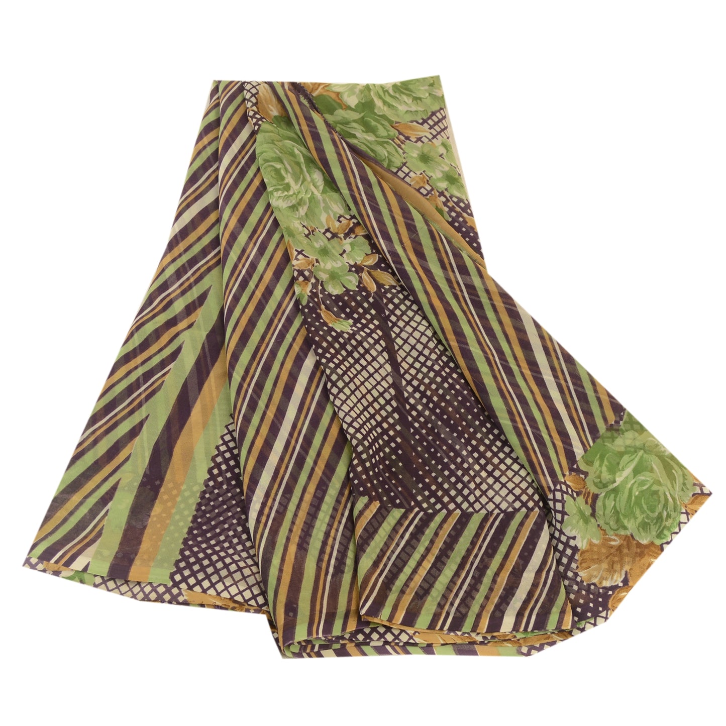 Sanskriti Vintage Purple Indian Sari Printed Georgette Sarees Soft Craft Fabric