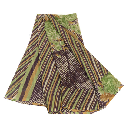 Sanskriti Vintage Purple Indian Sari Printed Georgette Sarees Soft Craft Fabric