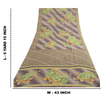 Sanskriti Vintage Purple Indian Sari Printed Georgette Sarees Soft Craft Fabric