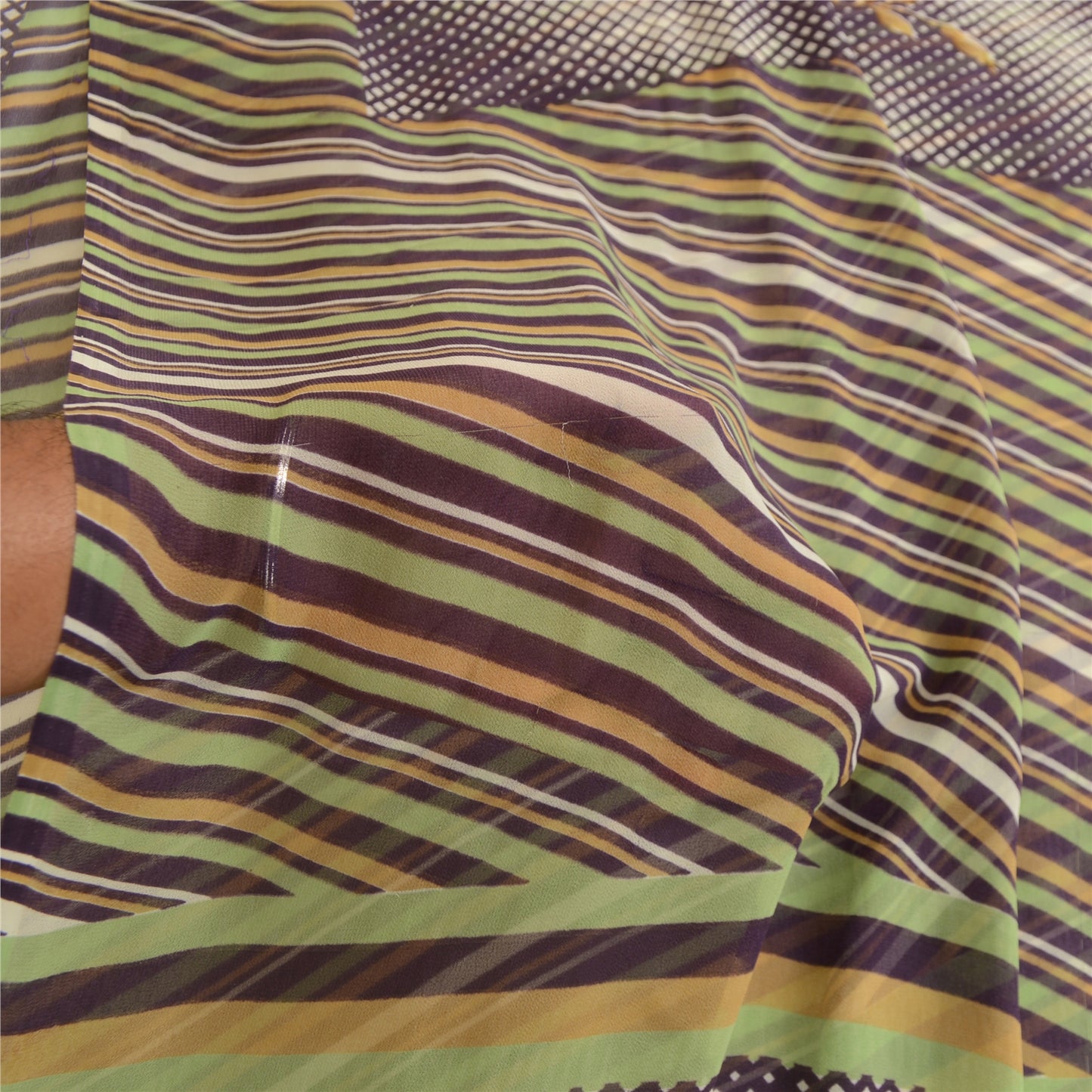 Sanskriti Vintage Purple Indian Sari Printed Georgette Sarees Soft Craft Fabric