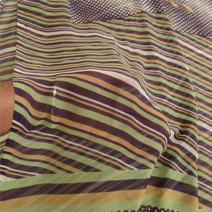 Sanskriti Vintage Purple Indian Sari Printed Georgette Sarees Soft Craft Fabric