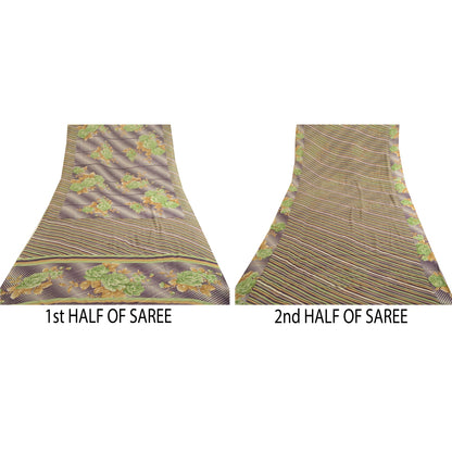 Sanskriti Vintage Purple Indian Sari Printed Georgette Sarees Soft Craft Fabric